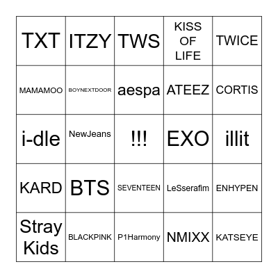 БИНГО "ВАШИ ЛЮБИМЫЕ МУЗЫКАЛЬНЫЕ ГРУППЫ" K-POP EDITION от @farovskiee Bingo Card