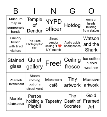 NYC and MET Museum Bingo Card