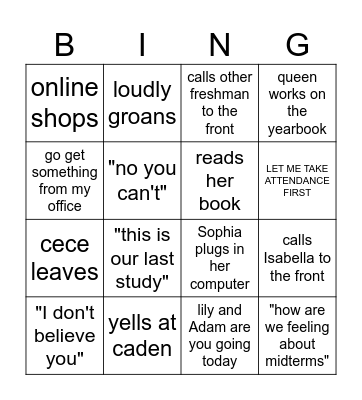 study bingo Card