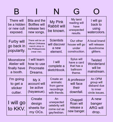 PREDICTION BINGO CARD Bingo Card