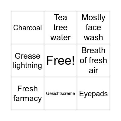 Skin Care Bingo Card