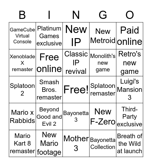 Switchmas Bingo Card