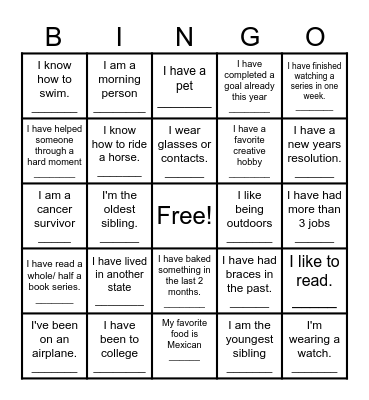 Get to Know Bingo Card