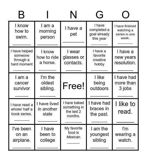 Get to Know Bingo Card