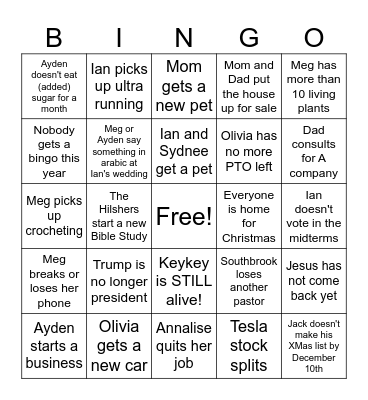 Ayden 2026 Bingo Card