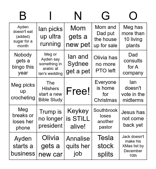 Ayden 2026 Bingo Card