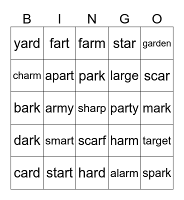ar Words Bingo Card