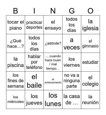Expresate 1 ch 3 - actividades Bingo Card