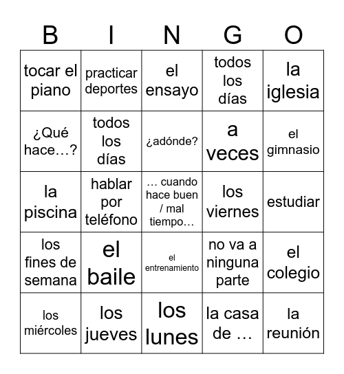 Expresate 1 ch 3 - actividades Bingo Card