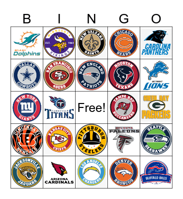 NFL Teams Bingo Card