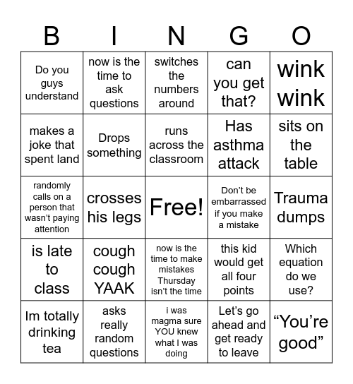 Physics Bingo Card
