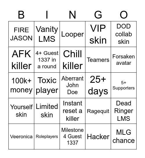 Forsaken bingo! Bingo Card