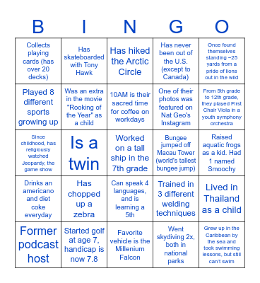 ASYMMETRY GROUP BINGO Card