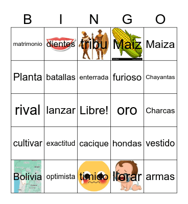 El Origen del Maiz Bingo Card