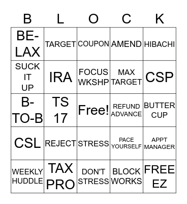 WHITE HOT TAX SEASON 17 Bingo Card