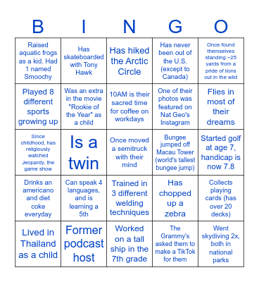 ASYMMETRY GROUP BINGO Card