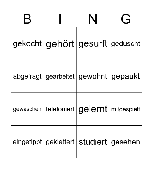 Perfekt Bingo Card