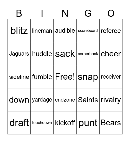 Football Bingo Card
