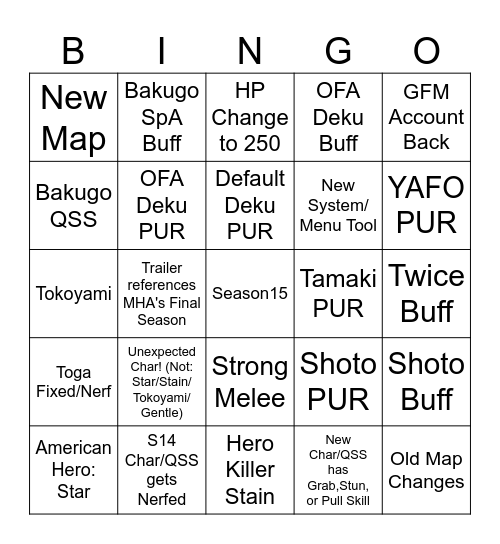 MHUR SEASON 15 Bingo Card