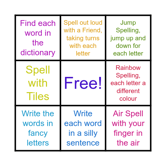 Simple Spelling Bingo Card