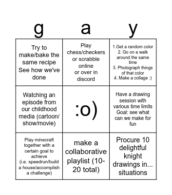 Le activities to le consider (Goals??) Bingo Card