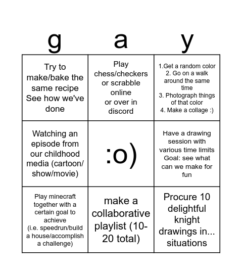 Le activities to le consider (Goals??) Bingo Card