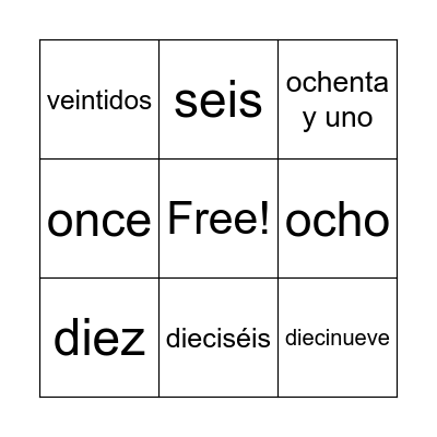 Números Bingo Card