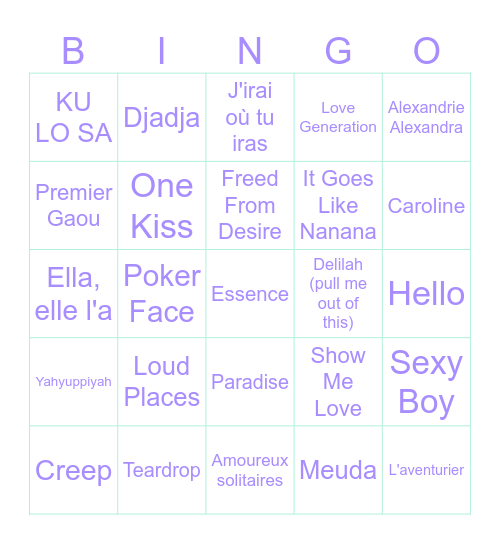 BLIND TEST Bingo Card
