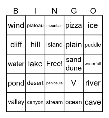 Landforms and Bodies of Water Bingo Card