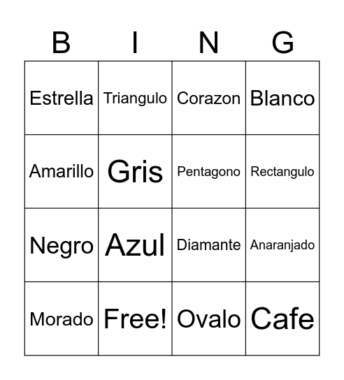 Figuras y colores Bingo Card