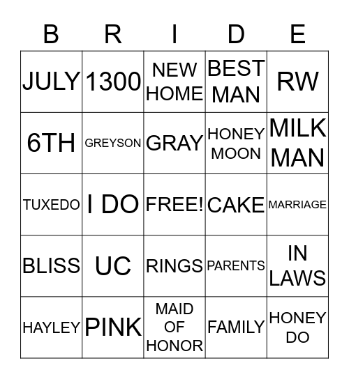 HAYLEY & R.W. Bingo Card