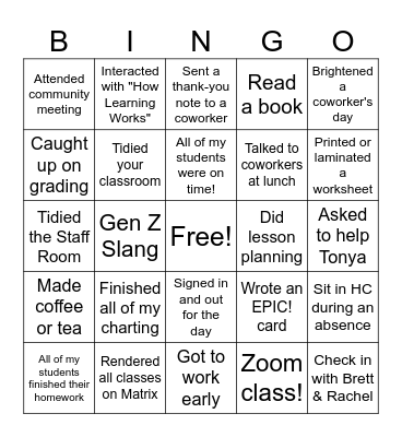 Fusion Teacher BingoTidi Bingo Card