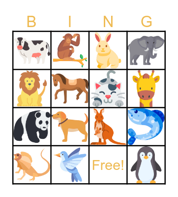 Tiere Bingo Card