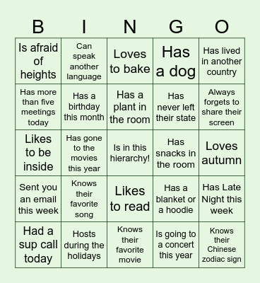 Hierarchy Bingo Card
