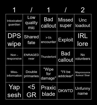 14/1/26 Bingo Card