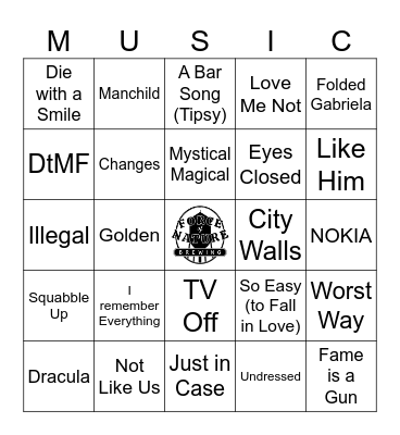 HITS OF 2025 Bingo Card
