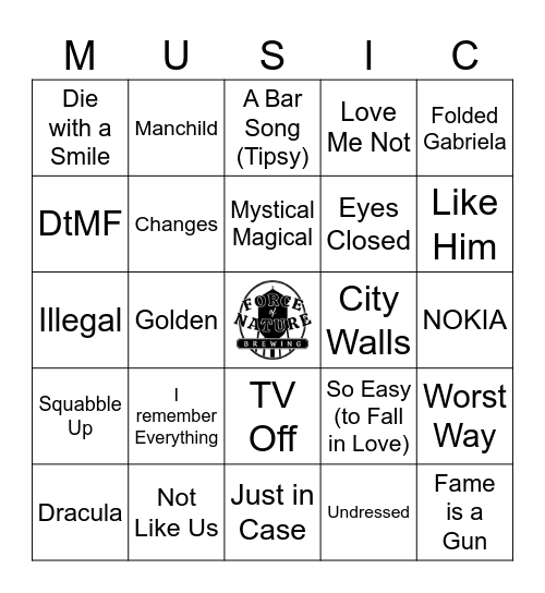 HITS OF 2025 Bingo Card