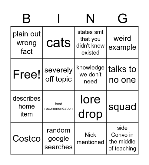 Ms Sieff bingo Card