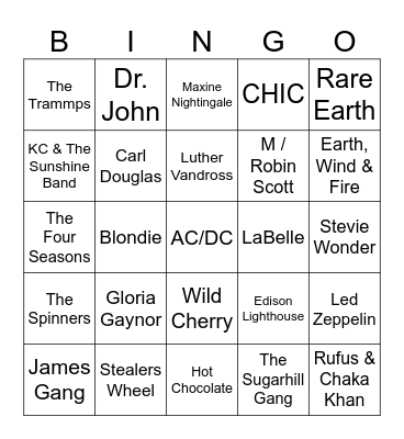 Game 2 - 70's Hits! Bingo Card