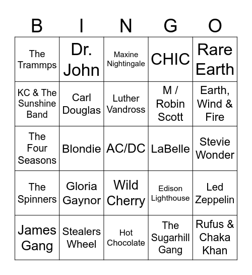 Game 2 - 70's Hits! Bingo Card