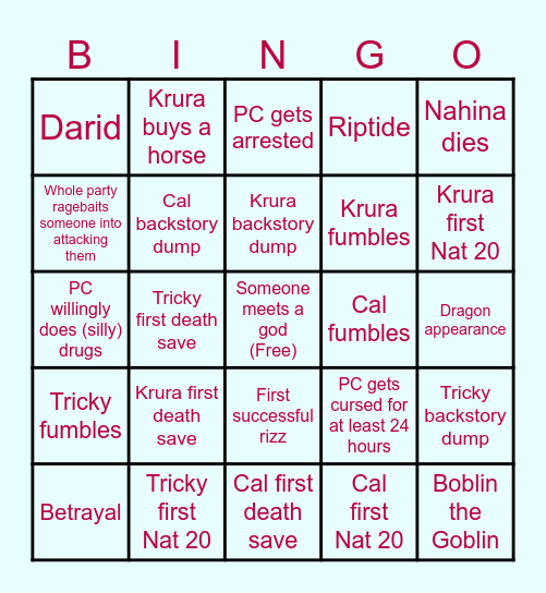DnD Bingo Card
