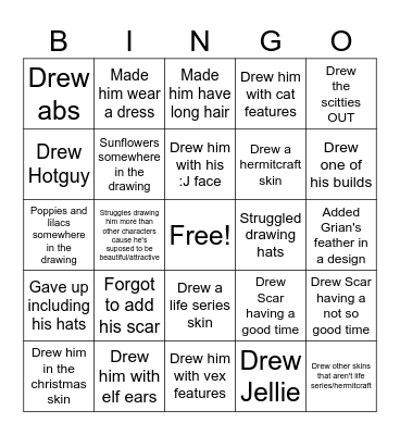 Scar fanartist bingo Card