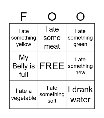 Dinner Time Bingo Card