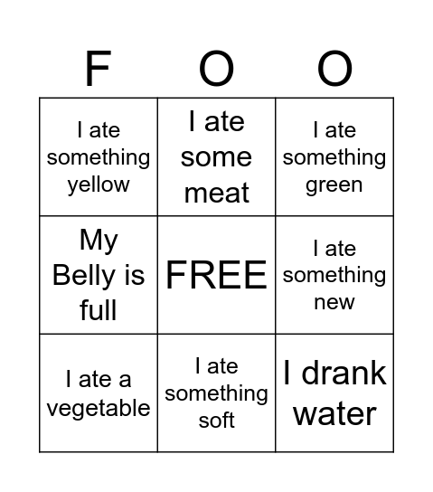 Dinner Time Bingo Card
