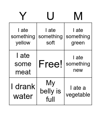 Dinner Time Bingo Card