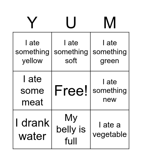 Dinner Time Bingo Card