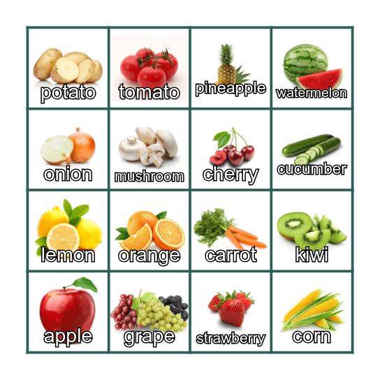 FRUITS AND VEGETABLES BINGO Card