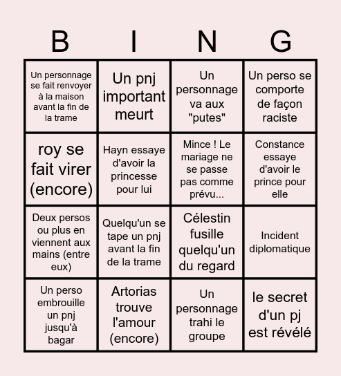 Sinclair Bingo Card