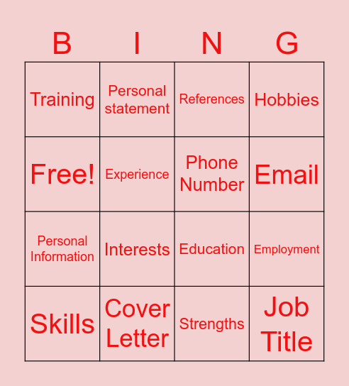 Resume Bingo Card