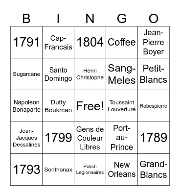 Haitian Revolution Bingo Card
